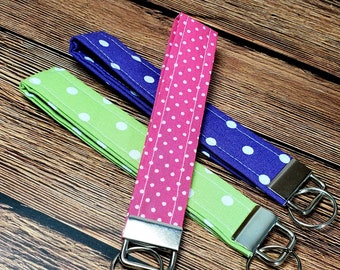 Pink Polka-dot key fob wristlet , key organizer for her , easter wristlet gift , keychain, spring key ring, hands free lanyard