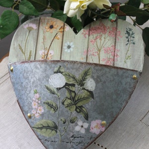 Vintage Herzform Wandtasche, Trockenblumen, Briefe Kartenhalter, Holz Metall Herz Landschaft Wanddekor mit Blumen