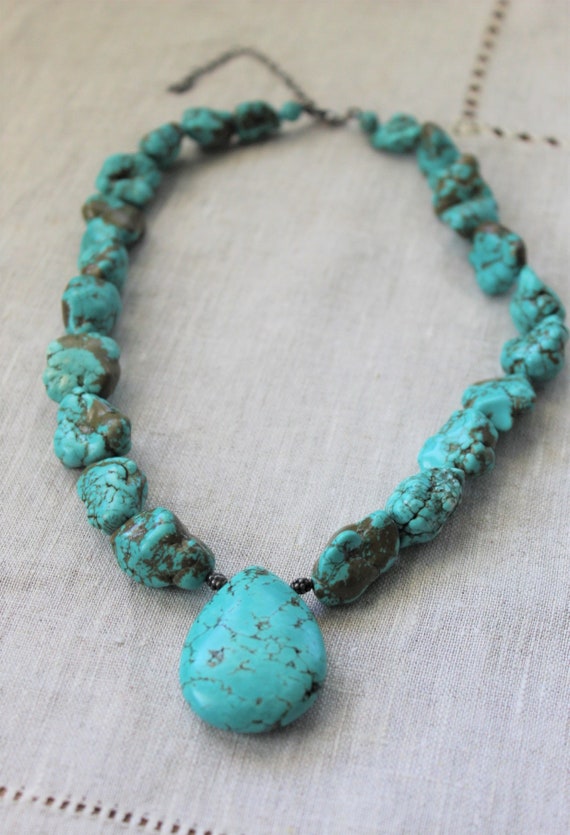 Vintage Large Turquoise Blue Howlite Tumbled Stone