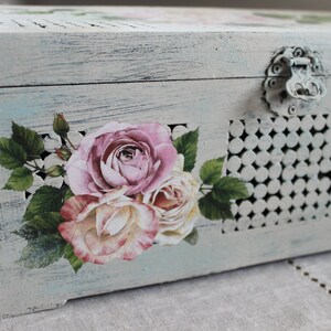 Handmade Vintage Wooden Storage Box With Pink White Roses, Botanical ...