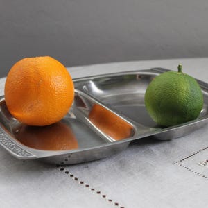 2 Compartment Vintage Stainless Steel Sectional Food Serving Tray 11&quot; X 8&quot;, Camping Dish
