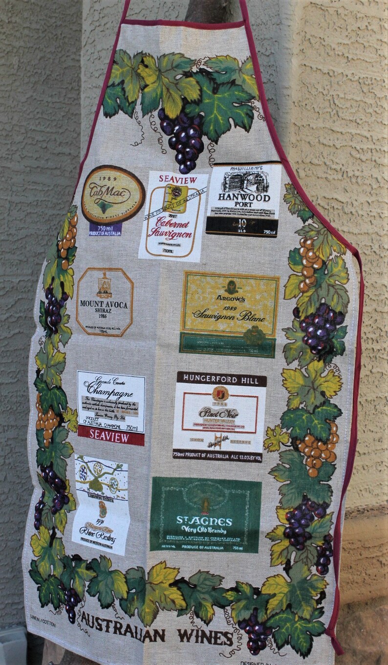 Vintage Australian Wine Labels Apron: Linen Cotton Kitchen Chef Apron ...