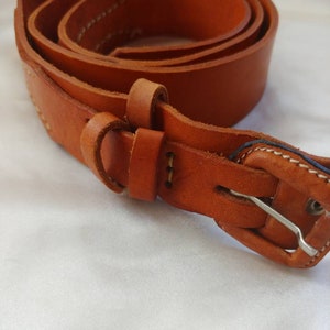 Vintage Orange Brown Genuine Leather Belt with Buckle, Man Woman Handmade Belt size 38 inches