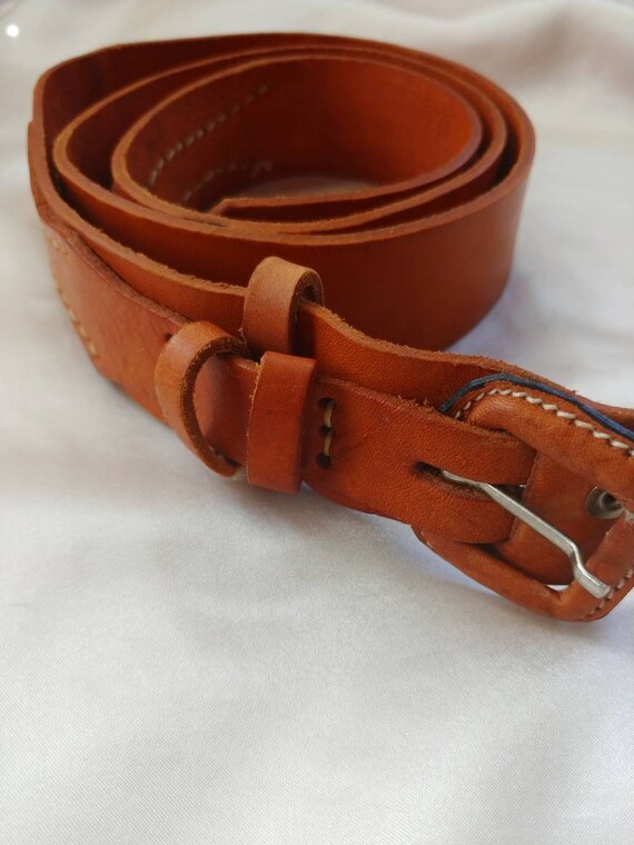 Vintage Natural Brown Leather Belt, Handmade, 38 Inch - Etsy