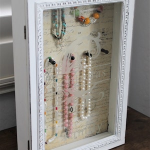 Vintage Custom Made Wooden Display Curio Cabinet with Glass Etched Door, Shelf, Jewelry Storage Case, Key Holder