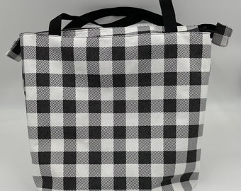 Black and White Plaid Zippered Bag