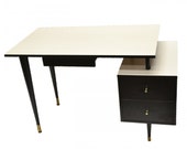 Decorator Desk. 1950s, Black & White. Study or table in the manner of Paul McCobb