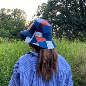 Multicolored Patchwork &quot;Winter&quot; Quilted Bucket Hat. Size M/L