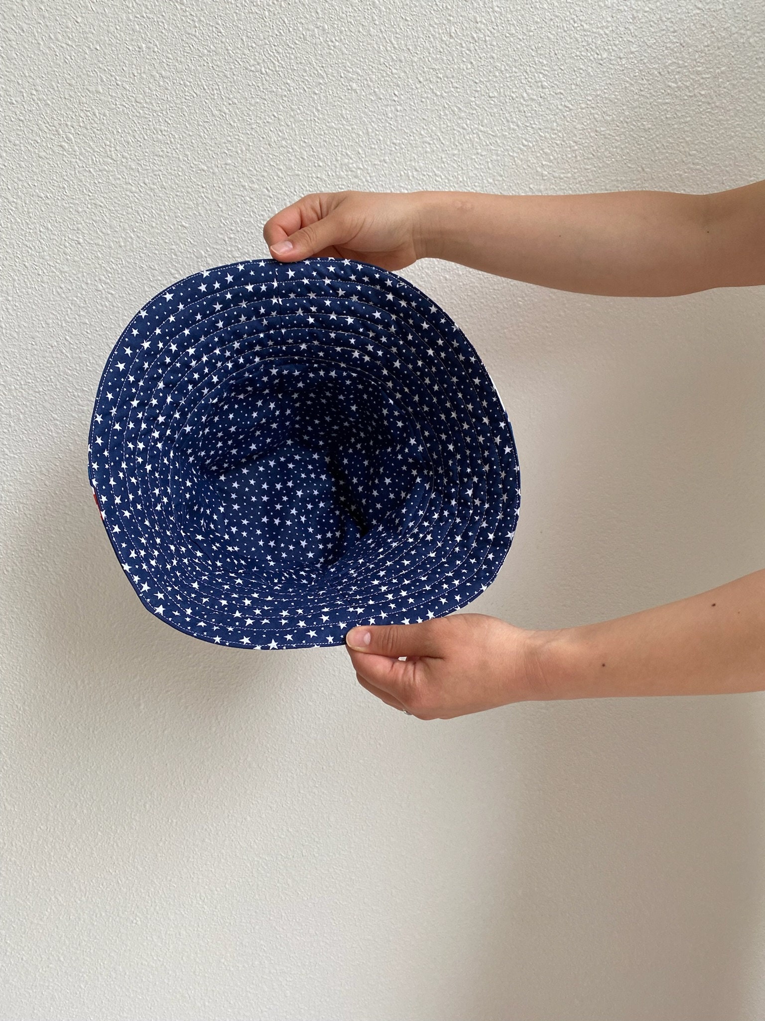 Handmade Quilted Reversible Bucket Hat (S/M) 4th of July 