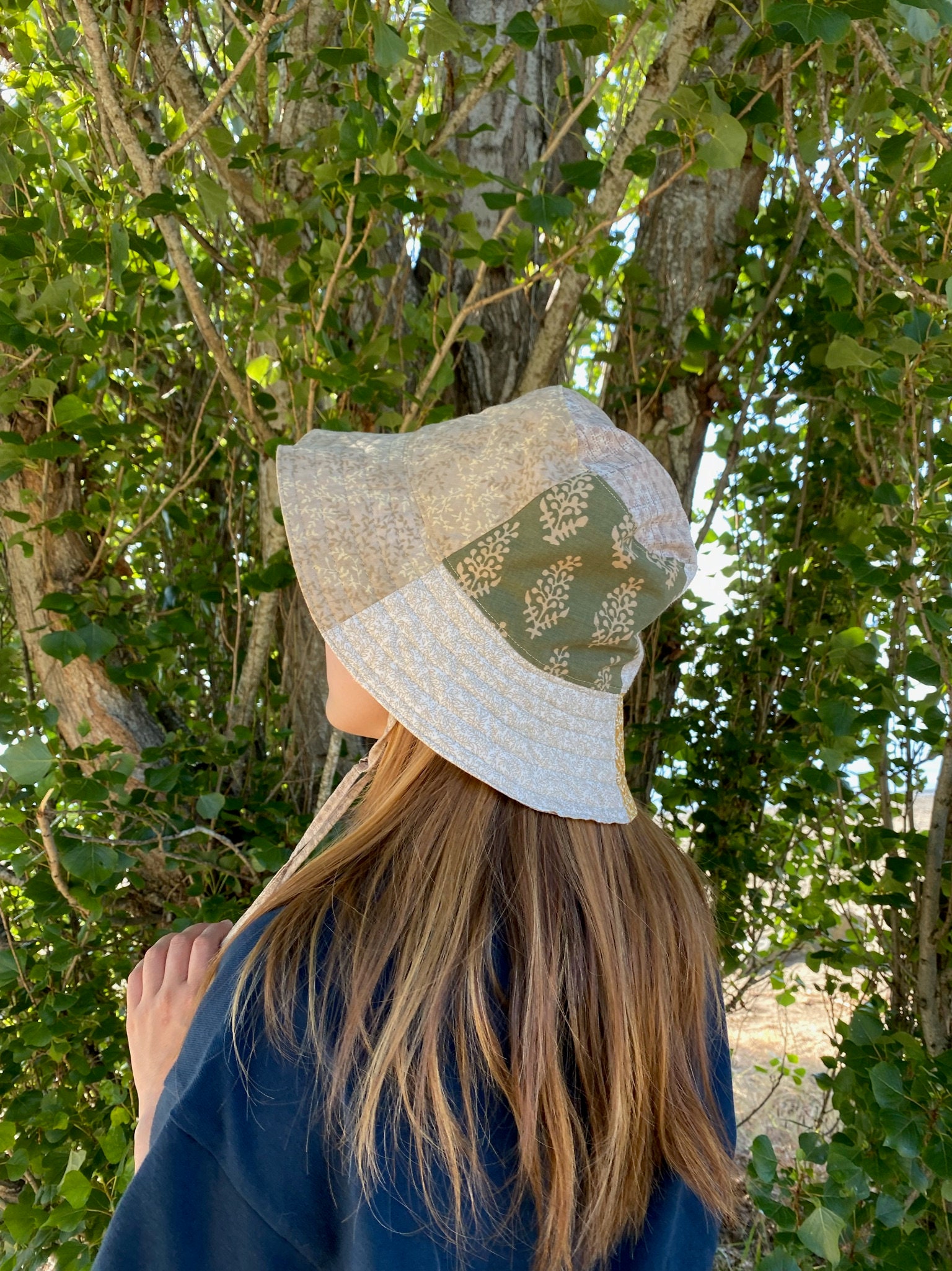 Beige Straw Bucket Style Sun Hat