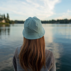 Reversible Mint Light Cotton Linen Six Panel Bucket Hat