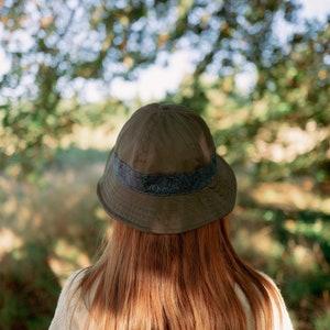 Forest Green 6-panel Safari Bucket Hat with Button and Blue Trim Medium/Large image 2