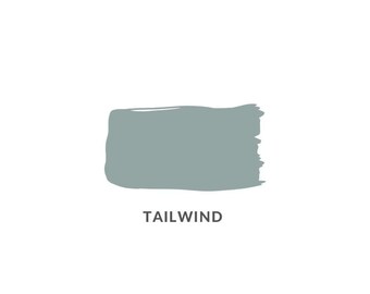 May include: A rectangular swatch of muted teal paint, with the word "TAILWIND" printed below it in a simple sans-serif font. The background is plain white.