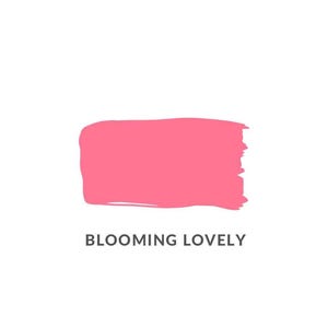 May include: A bright pink paint swatch with the text "BLOOMING LOVELY" below it.