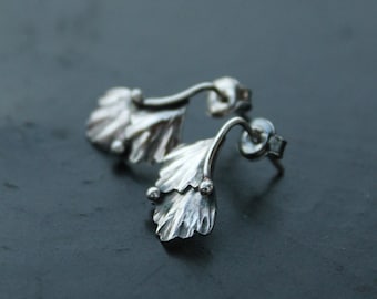 Maidenhair fern earrings studs Sterling silver Elven jewelry Botanical earrings