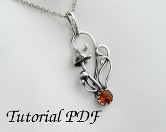 Tutorial silversmith Mushrooms necklace tutorial Copplex silver soldering PDF file cabochon setting Diy project Jewelry tutorial