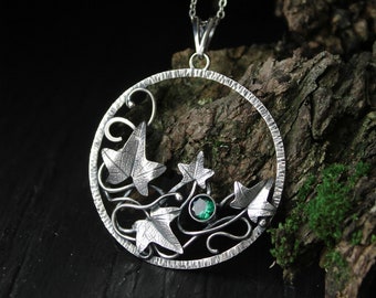 Ivy silver pendant Elven jewelry Circle plant necklace botanical jewelry