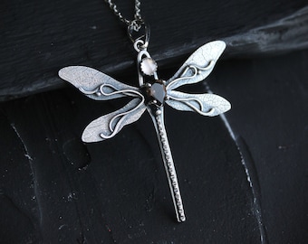 Silver Dragonfly pendant Summer necklace Animal pendant