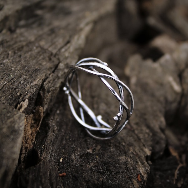 Twig silver ring for men Wedding band elven ring Forest wedding ring Bohemian wedding ring Unique Plant ring