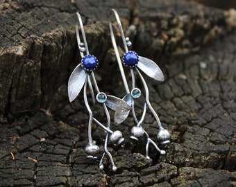 Silver earrings Blueberry plant jewelry Elven style botanical earrings