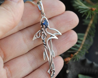 Silver Shark necklace with blue gemstone Unisex pendant