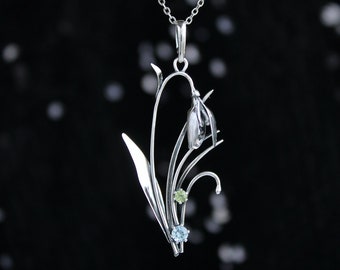 Pendentif fleur de printemps Silver Snowdrop collier Blooming fleur pendentif Forêt collier Woodland bijoux Nature pendentif Botanique