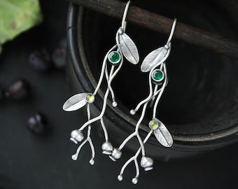 Blueberry earrings with emerald Silversmithing jewelry