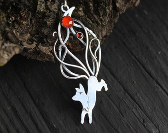 Silver Necklace Kitsune Pendant Japanese Fox Totem Animal - Etsy