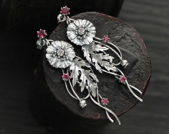 Poppy earrings Silver flower jewelry Silversmithing wedding earrings