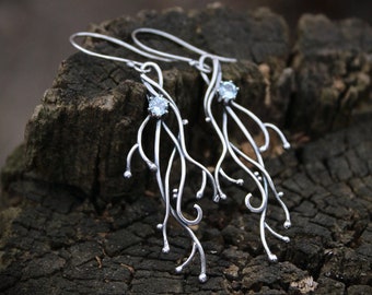 Silver earrings Twigs Botanical jewelry Elven earrings Nature style