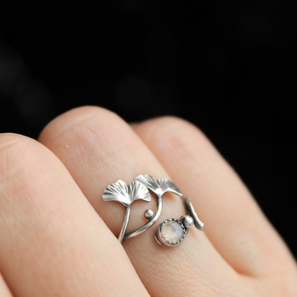 Silver leaf ring for women Forest ring Engagement plant ring Adjustable botanical ring organic jewelry Woodland ring