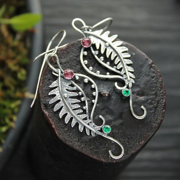 Silver earrings Fern leaf Elven jewelry Botanical earrings