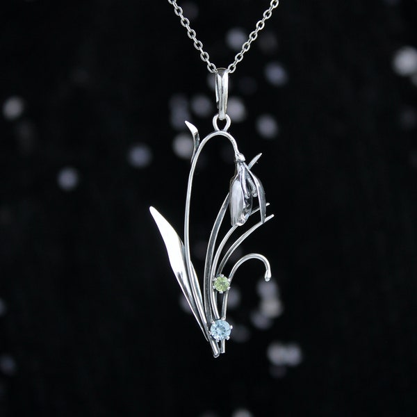 Spring flower pendant Silver Snowdrop necklace Blooming flower pendant Forest necklace Woodland jewelry Nature pendant Botanical