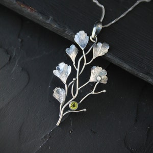 Maidenhair Farn Anhänger Pflanze Silber Schmuck Wald Halskette Farn Blatt Anhänger Botanische Wald Halskette Peridot