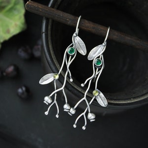 Blueberry earrings with emerald Silversmithing jewelry