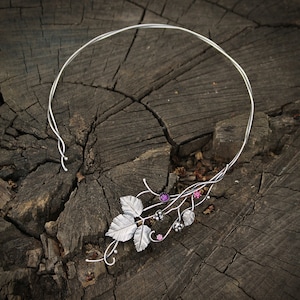 Open necklace sterling silver Raspberry necklace Statement cuff choker Botanical jewelry Plant necklace Wire wrapped jewelry