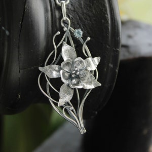 Columbina necklace Sterling silver botanical jewelry Floral pendant Aquamarine