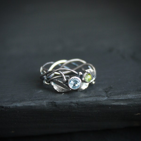 Elven engagement ring Twig ring Sterling silver leaves ring Proposal ring plant Bohemian wedding Woodland ring