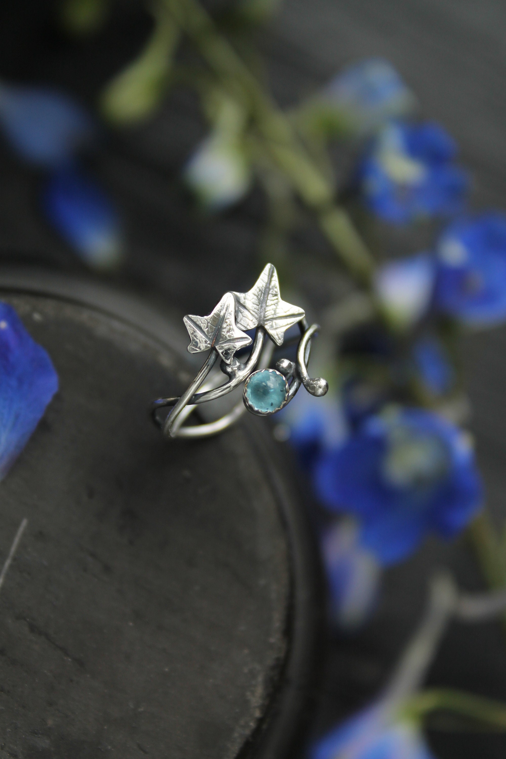 Ivy Silver Ring Adjustable, Elven Leaf Ring, Botanical
