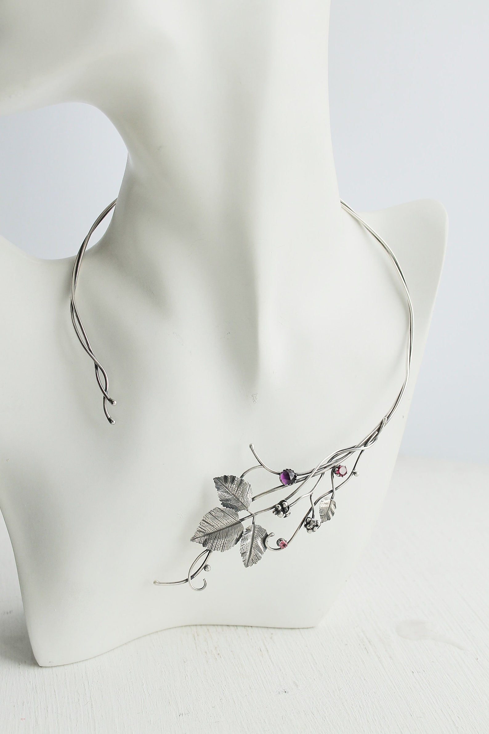 Open necklace sterling silver Raspberry necklace Statement | Etsy