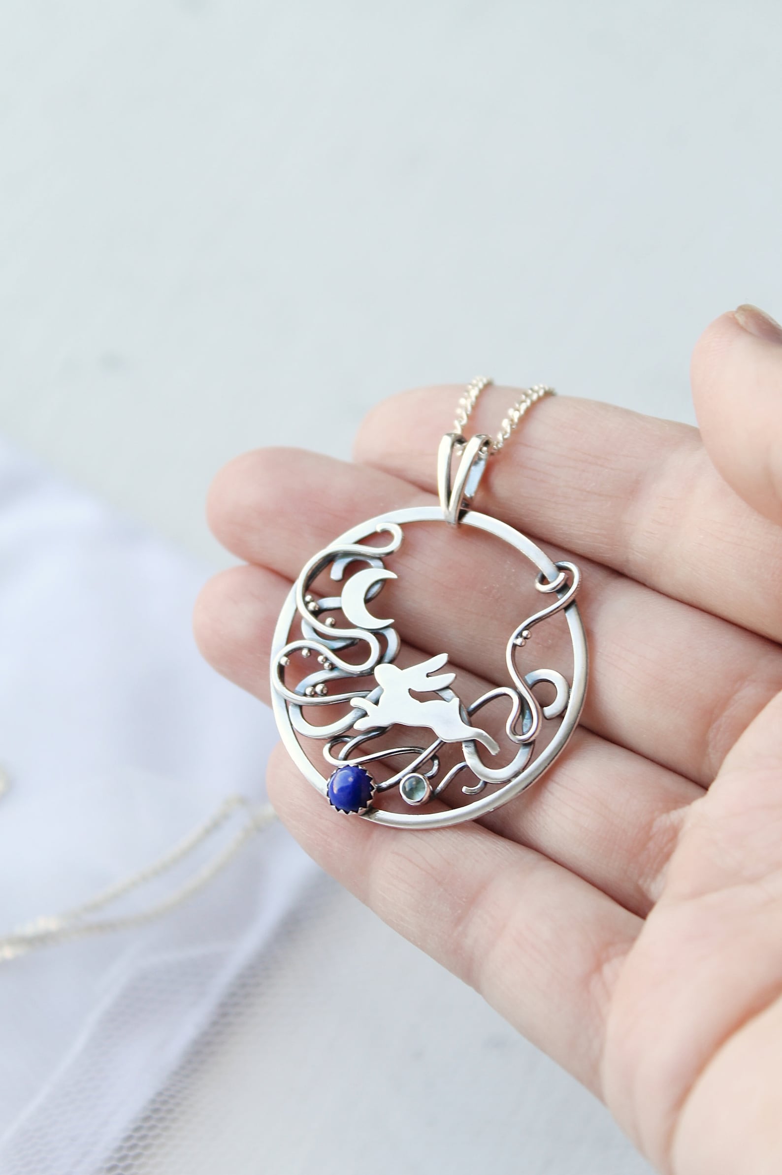 Silver Pendant Moon Rabbit Necklace Moon Hare Totem Charm - Etsy