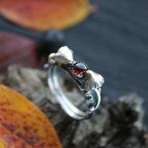 Amber ring Sterling silver Mushroom ring Woodland elven ring Botanical Nature lover ring Witch ring Elven jewelry Forest ring Statement Garnet