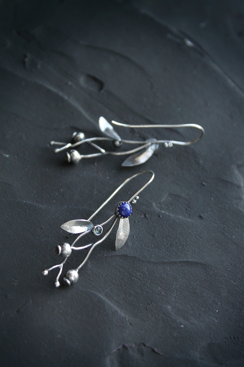 Silver earrings Blueberry plant jewelry Elven style botanical earrings image 8