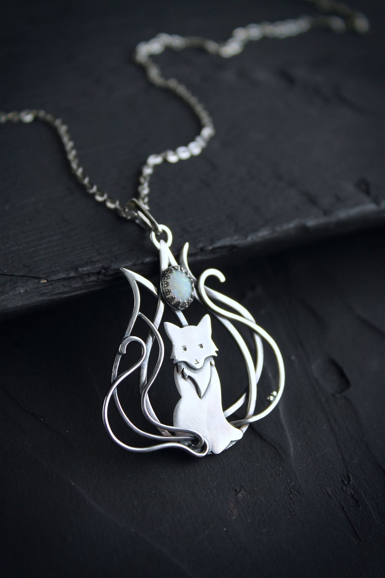 Kitsune pendant Japan Fox necklace Silver wire wrapped jewelry Etsy