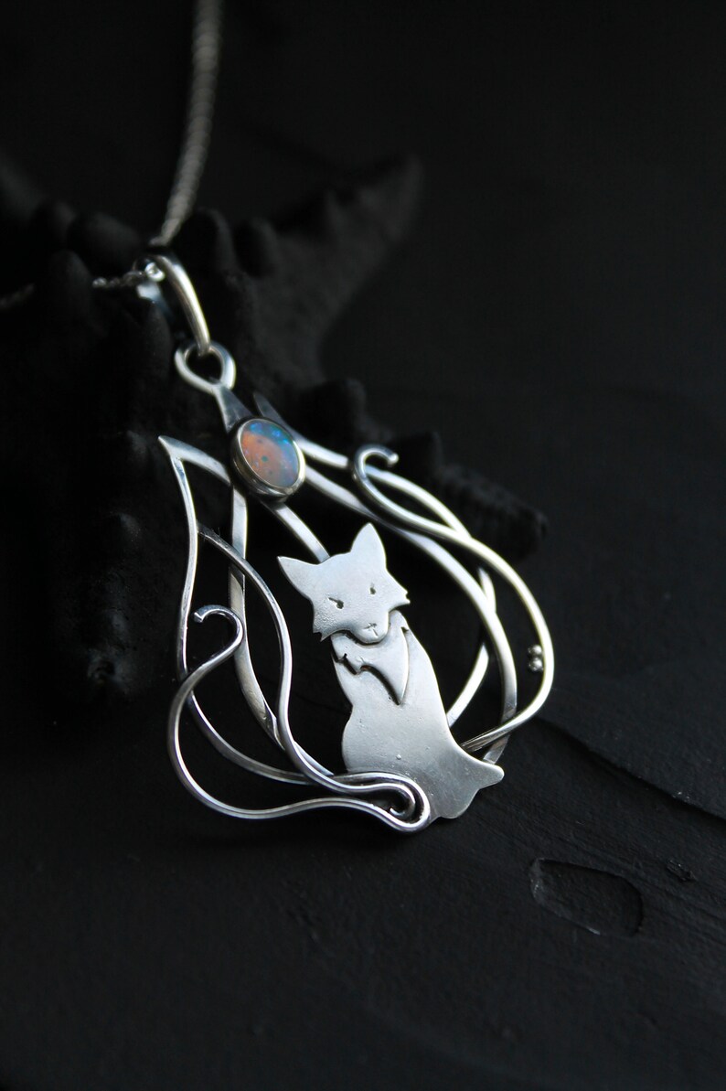 Kitsune pendant Japan Fox necklace Silver wire wrapped jewelry Etsy