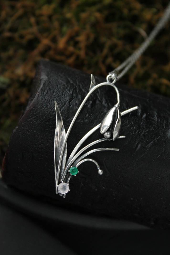Spring Flower Pendant Silver Snowdrop Necklace Blooming