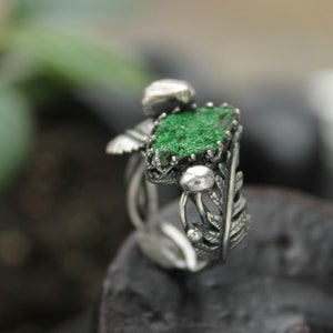 Fern and mushrooms ring Sterling silver botanical jewelry Elven ring
