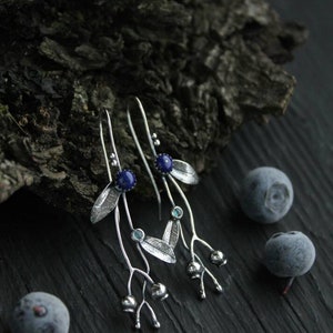 Silver earrings Blueberry plant jewelry Elven style botanical earrings image 10