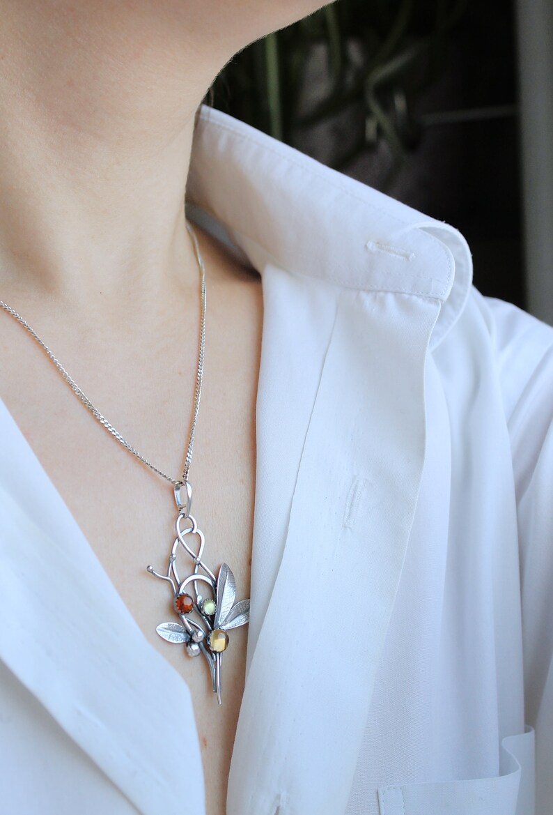 Berries necklace silver Berry jewelry Statement botanical Etsy