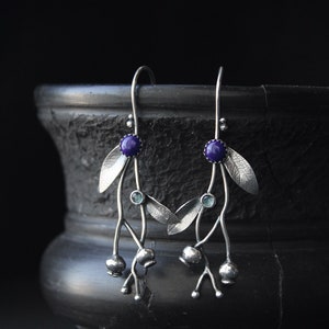 Silver earrings Blueberry plant jewelry Elven style botanical earrings image 9